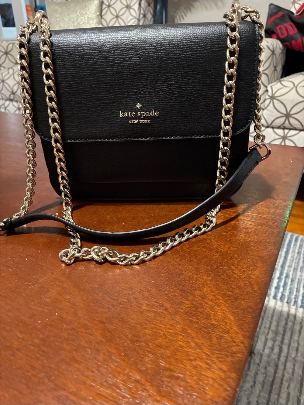 kate spade Black Leather Crossbody with Gold Chain Strap